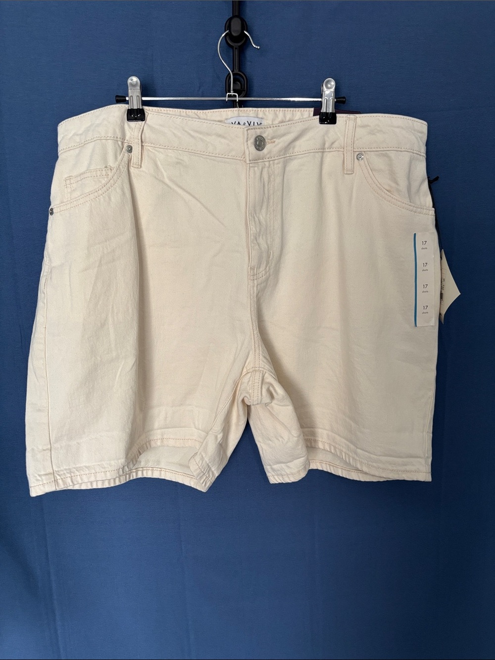 Ava & Viv Cream Women's Denim Shorts - Five-Pocket Mid-Rise
